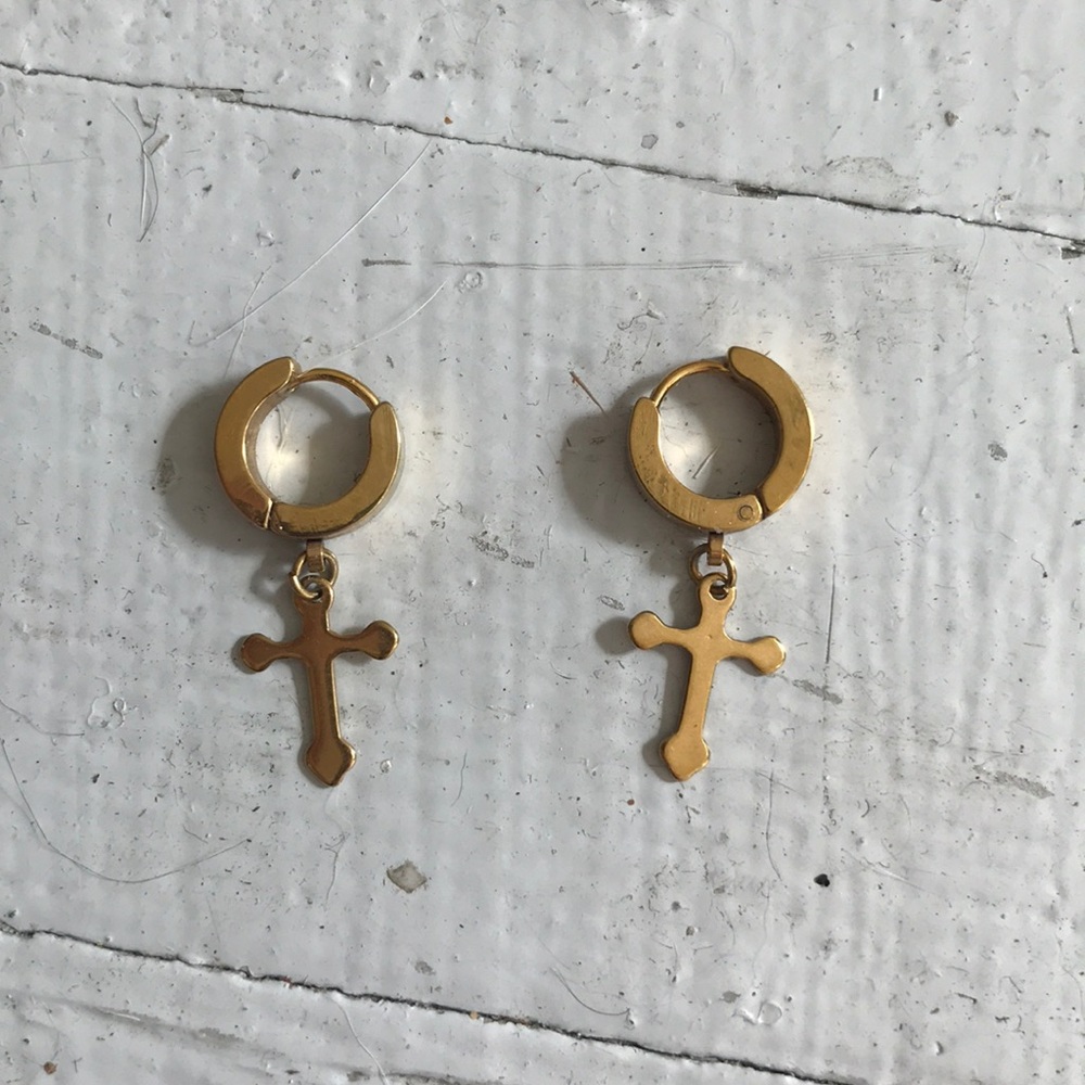 Small gold cross earrings
